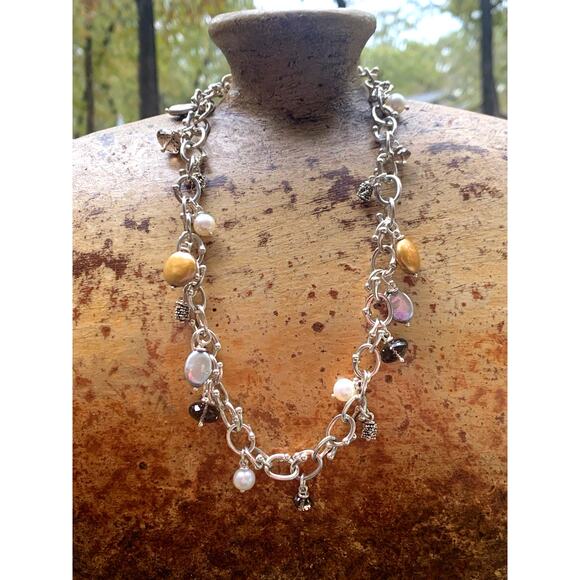 Michael Dawkins Necklace Sterling Silver w/ Smoky Topaz, Pearl & Caviar Charms - Picture 4 of 9